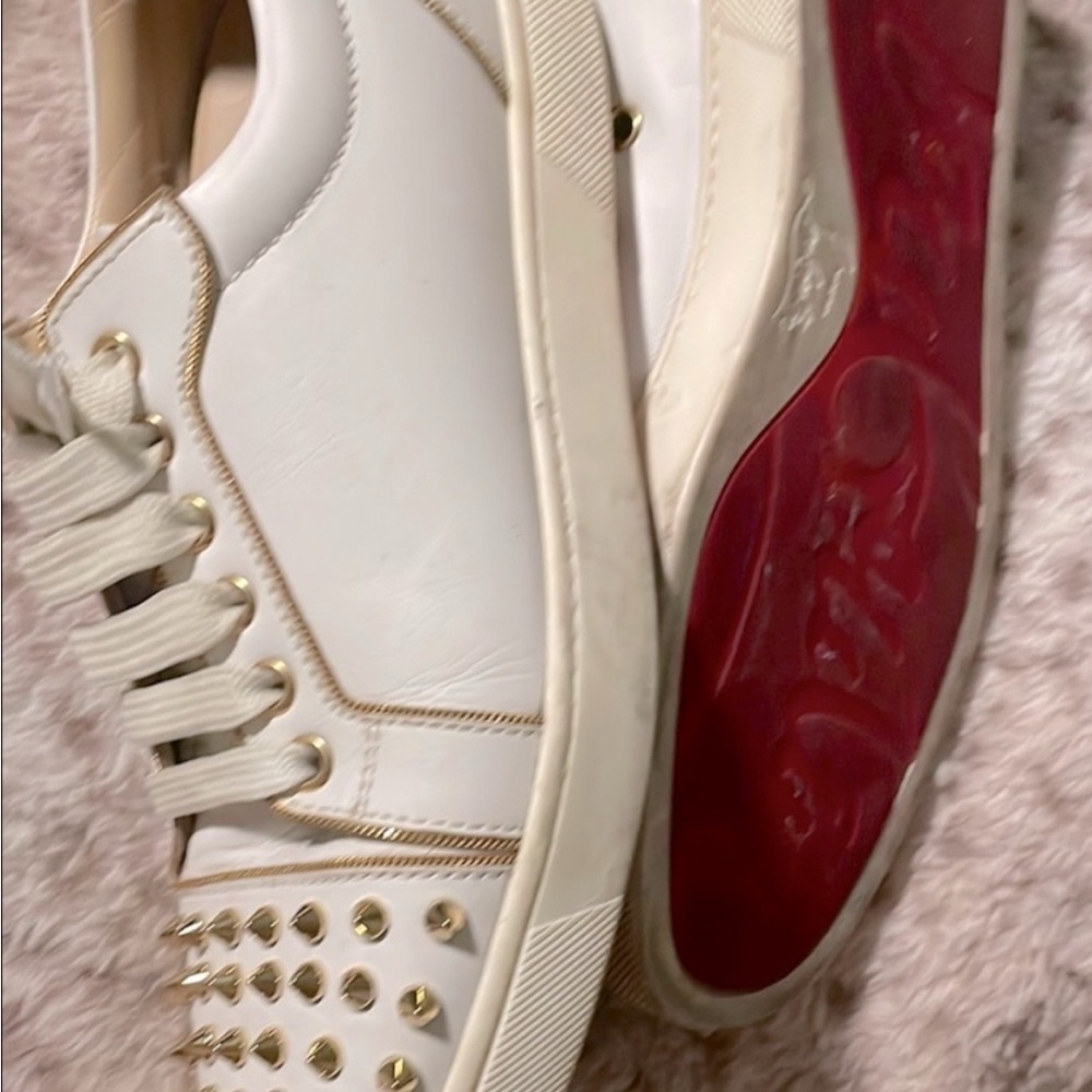 Christian Louboutin White and Gold Studded Sneakers